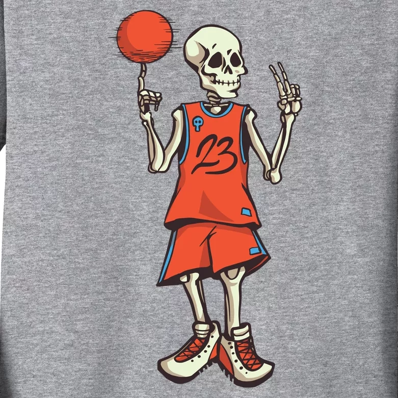 Skeleton Basketball Kids Long Sleeve Shirt