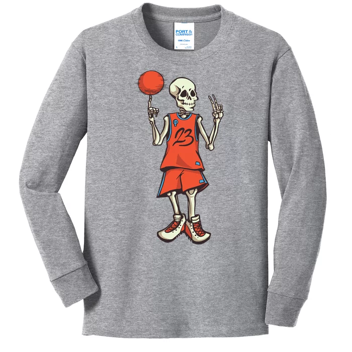 Skeleton Basketball Kids Long Sleeve Shirt