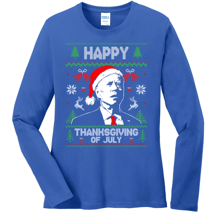 Santa Biden 4th Of July Thanksgiving Ugly Christmas Meaningful Gift Ladies Long Sleeve Shirt