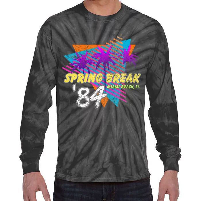 Spring Break 84 Miami Beach 80s Party Wear Tie-Dye Long Sleeve Shirt