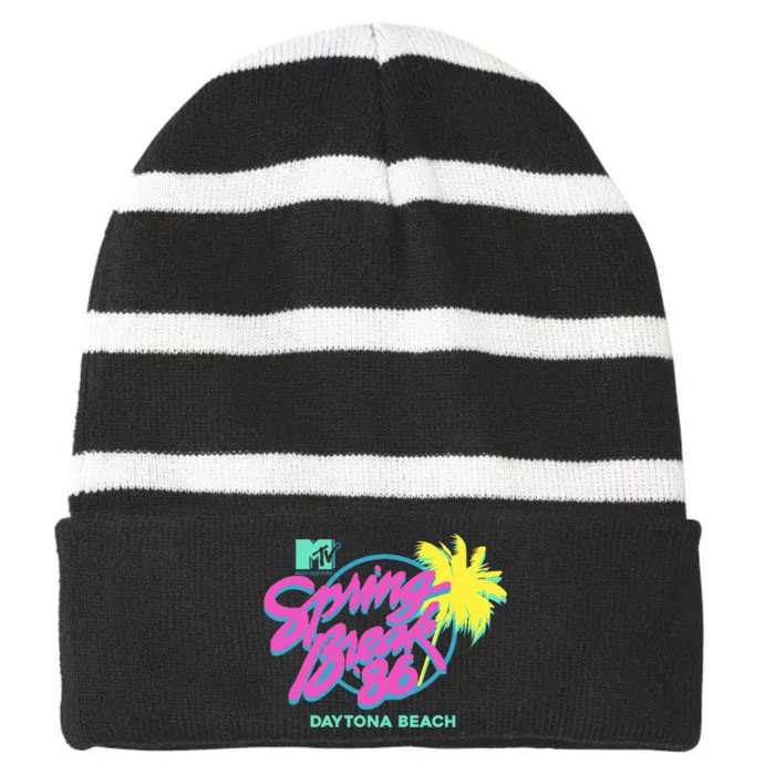 Spring Break 86 Daytona Beach Striped Beanie with Solid Band