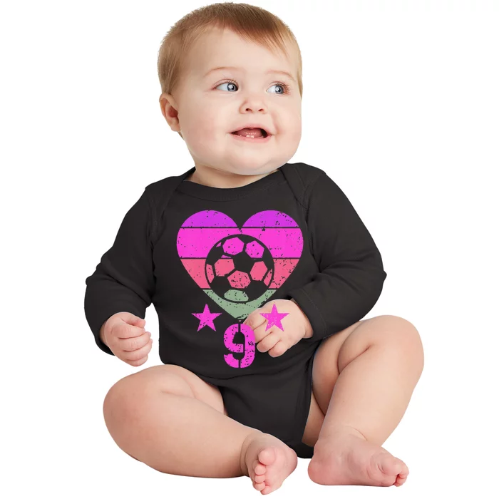 Soccer Birthday 9 Year Old Ninth 9th Birthday Baby Long Sleeve Bodysuit