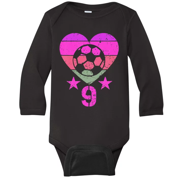 Soccer Birthday 9 Year Old Ninth 9th Birthday Baby Long Sleeve Bodysuit