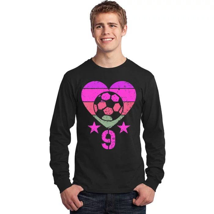 Soccer Birthday 9 Year Old Ninth 9th Birthday Tall Long Sleeve T-Shirt