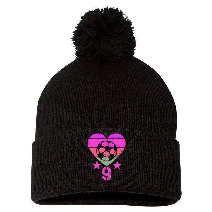 Soccer Birthday 9 Year Old Ninth 9th Birthday Pom Pom 12in Knit Beanie