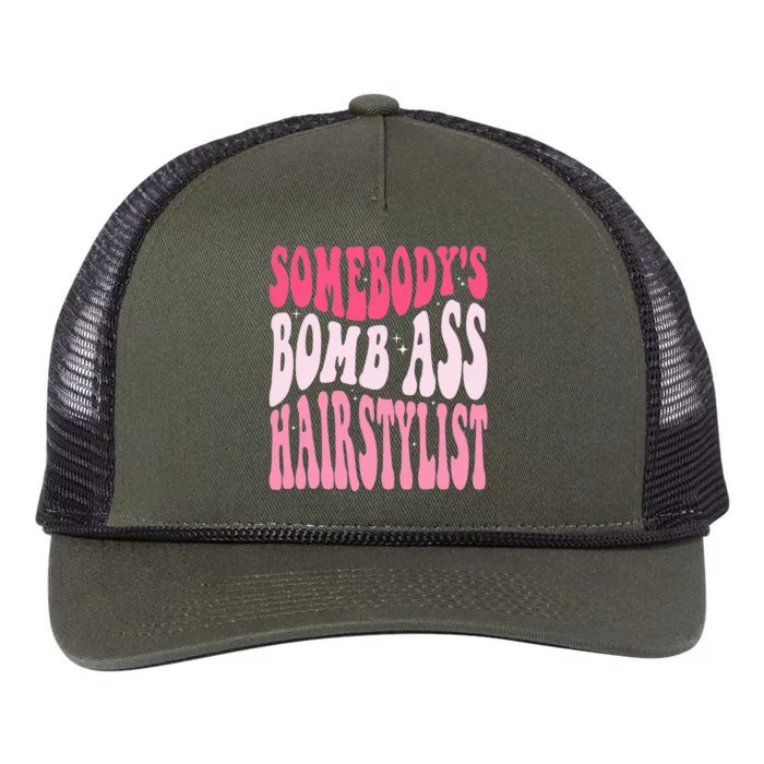 Somebodys Bomb Ass Hairstylist Groovy Hair Stylist Retro Rope Trucker Hat Cap