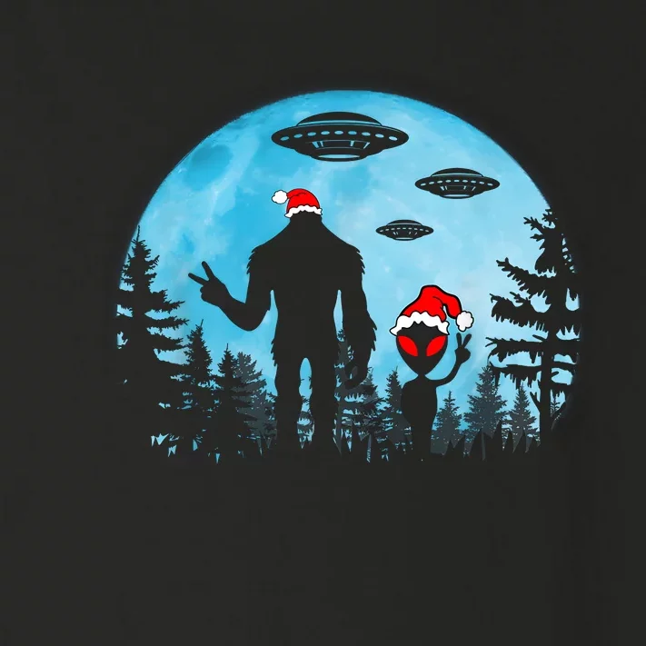 Santa Bigfoot And Alien Ufo Night Forest Christmas Sasquatch Toddler Long Sleeve Shirt