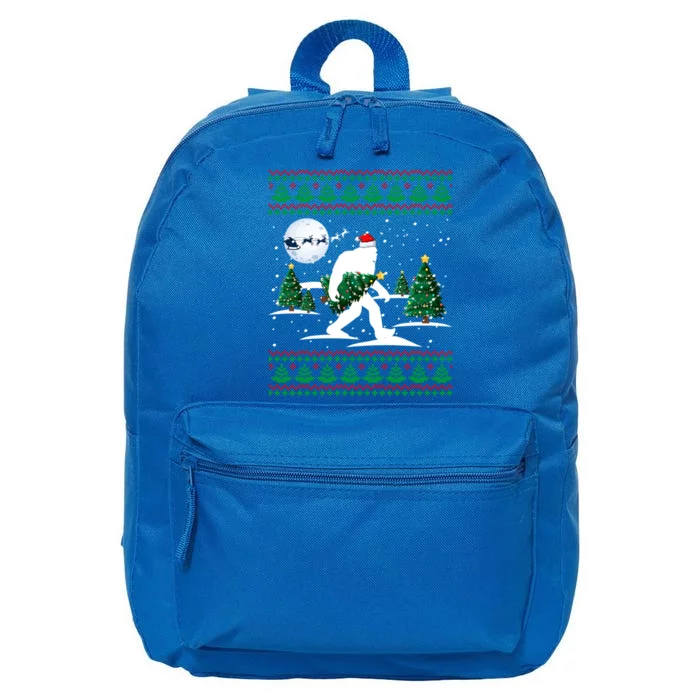 Santa Bigfoot And Christmas Tree Sasquatch Ugly Xmas Sweater Gift 16 in Basic Backpack