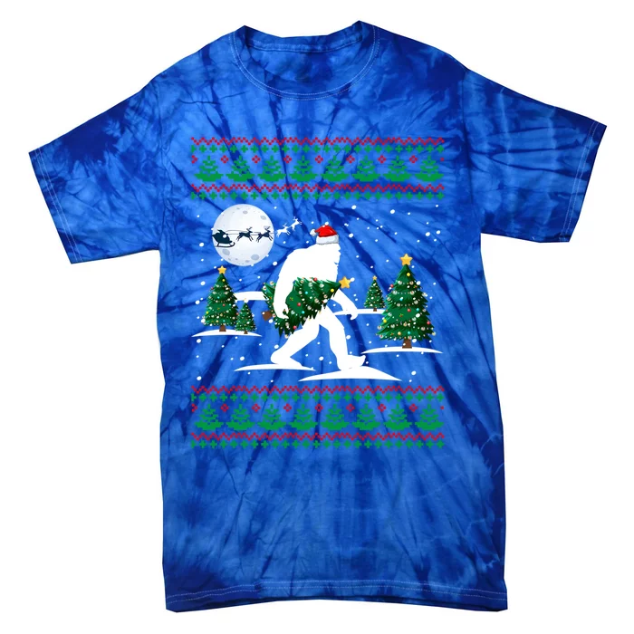 Santa Bigfoot And Christmas Tree Sasquatch Ugly Xmas Sweater Gift Tie-Dye T-Shirt