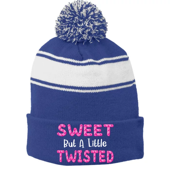 Sweet But A Little Twisted Funny Christmas Candy Cane Quotes Gift Stripe Pom Pom Beanie