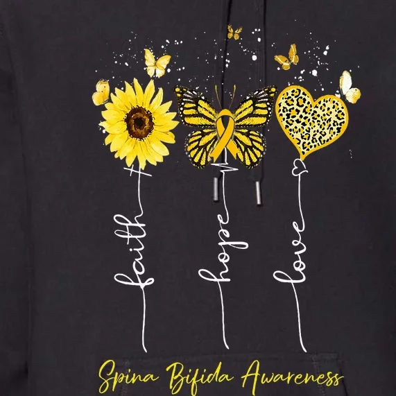 Spina Bifida Awareness Faith Hope Love Leopard Sunflower Premium Hoodie