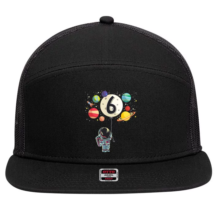 Sixth Birthday Astronaut 6th Birthday Space Moon 7 Panel Mesh Trucker Snapback Hat