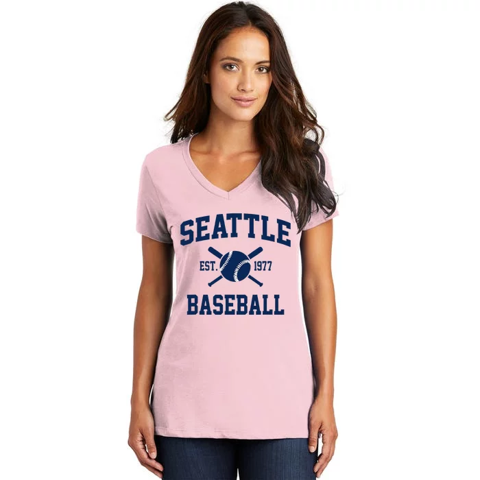 Seattle Baseball Athletic Vintage Sports Team Fan Women's V-Neck T-Shirt