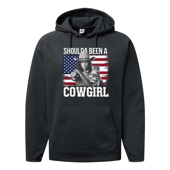 Shoulda Been A Cowgirl Patriotic Western Kamala Harris 2024 Performance Fleece Hoodie