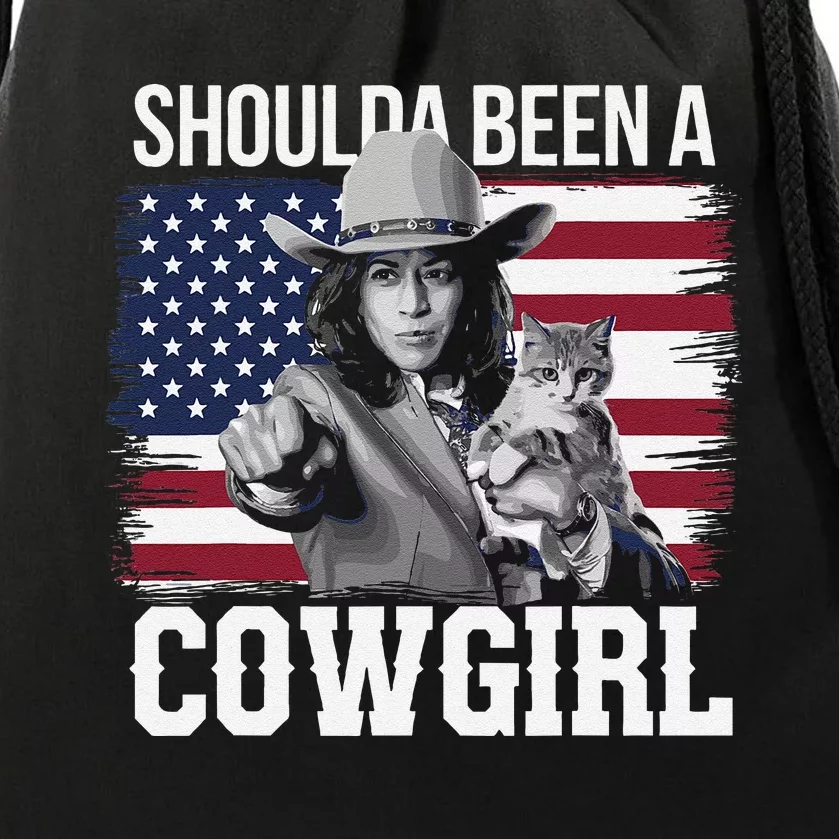 Shoulda Been A Cowgirl Patriotic Western Kamala Harris 2024 Drawstring Bag