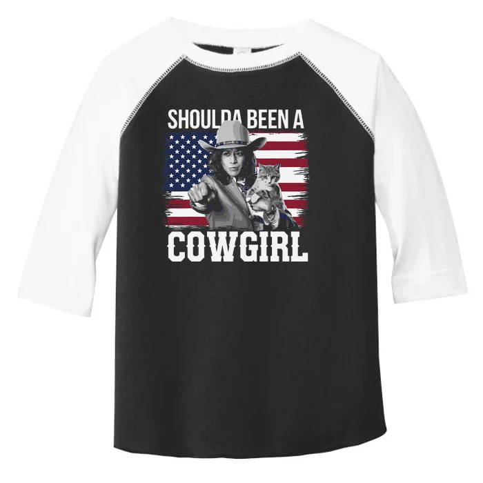 Shoulda Been A Cowgirl Patriotic Western Kamala Harris 2024 Toddler Fine Jersey T-Shirt