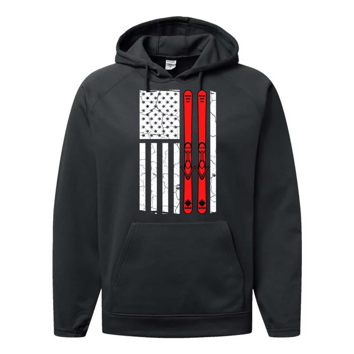 Ski Boarding American Flag Sport Hobby Performance Fleece Hoodie