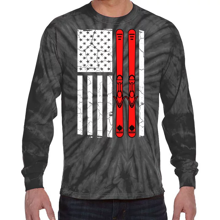 Ski Boarding American Flag Sport Hobby Tie-Dye Long Sleeve Shirt