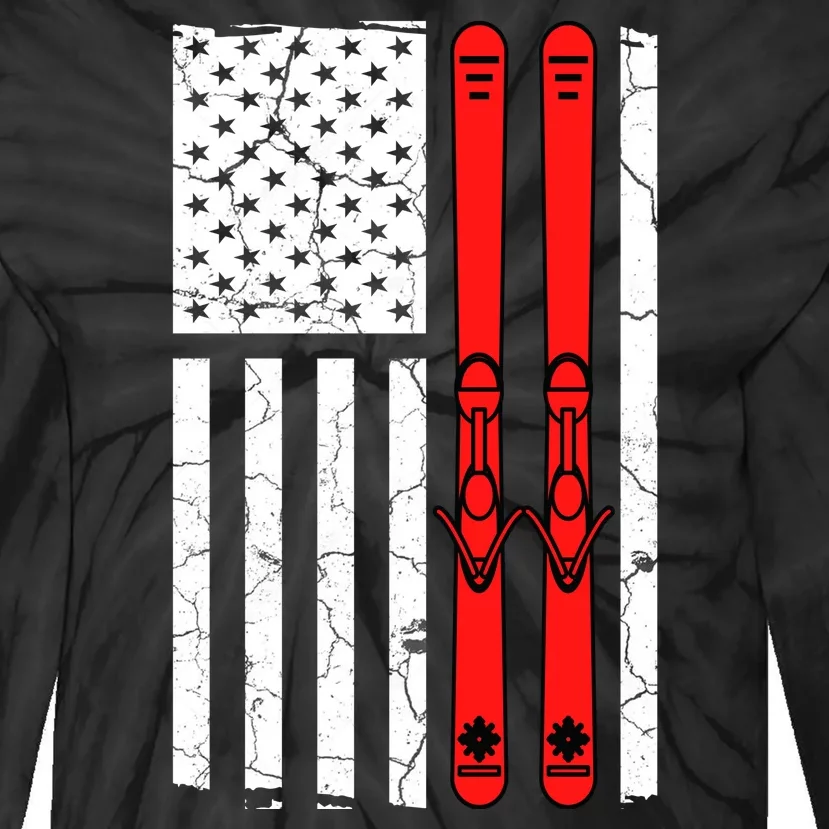 Ski Boarding American Flag Sport Hobby Tie-Dye Long Sleeve Shirt