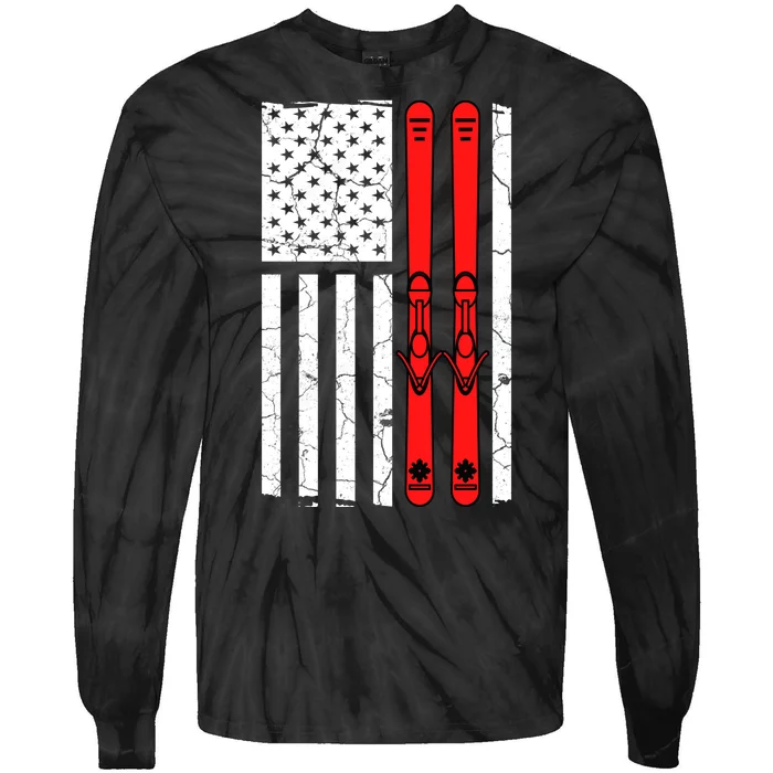 Ski Boarding American Flag Sport Hobby Tie-Dye Long Sleeve Shirt