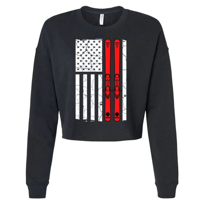 Ski Boarding American Flag Sport Hobby Cropped Pullover Crew