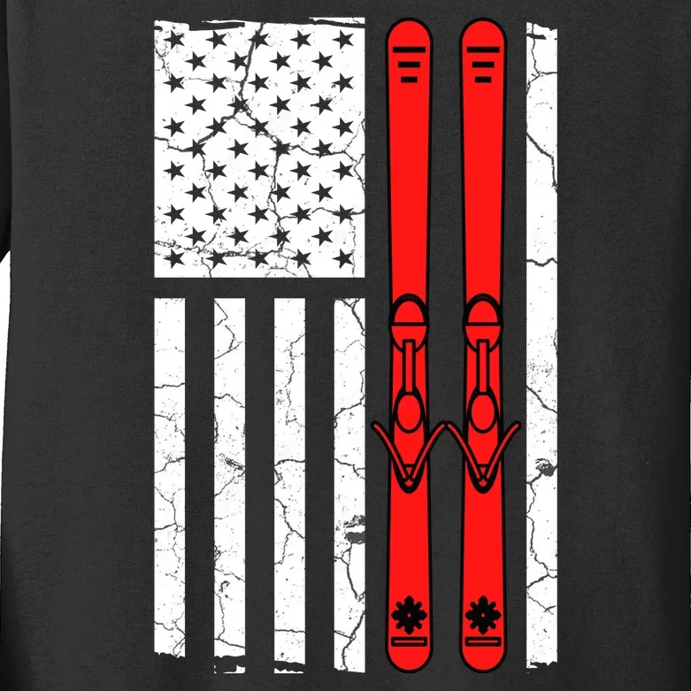 Ski Boarding American Flag Sport Hobby Kids Long Sleeve Shirt