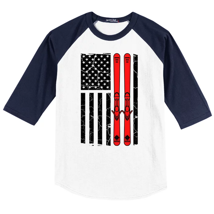 Ski Boarding American Flag Sport Hobby Baseball Sleeve Shirt