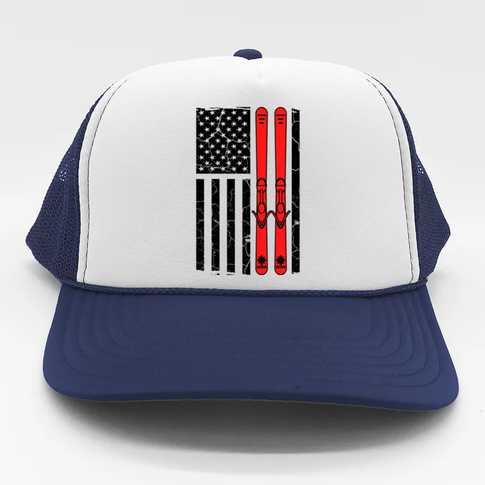 Ski Boarding American Flag Sport Hobby Trucker Hat