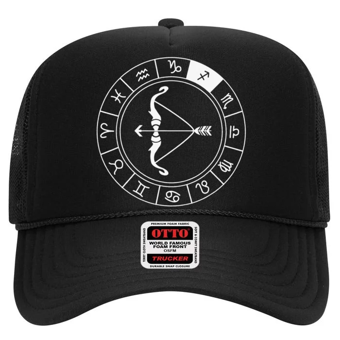 Sagittarius Bow And Arrow Zodiac Sign Sagittarius High Crown Mesh Trucker Hat