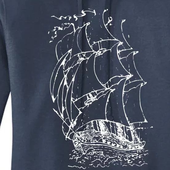 Sailor Boating Anchor Simple Line Drawing Sailboat Sailing Women's Pullover Hoodie