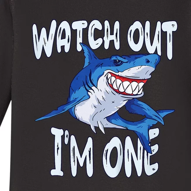 Shark Birthday Awesome 1 Year Old Watch Out I'm 1 Baby Long Sleeve Bodysuit