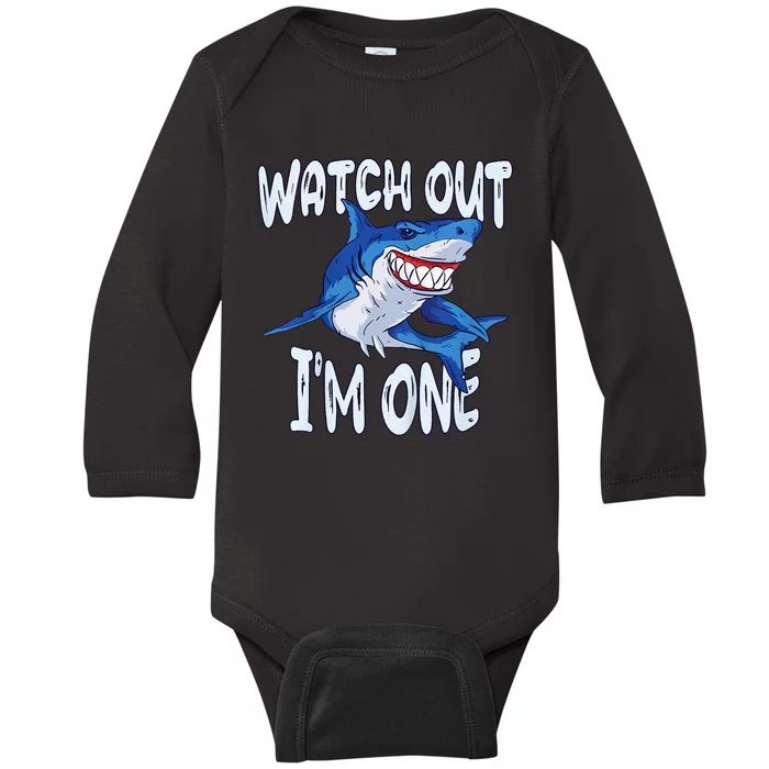 Shark Birthday Awesome 1 Year Old Watch Out I'm 1 Baby Long Sleeve Bodysuit