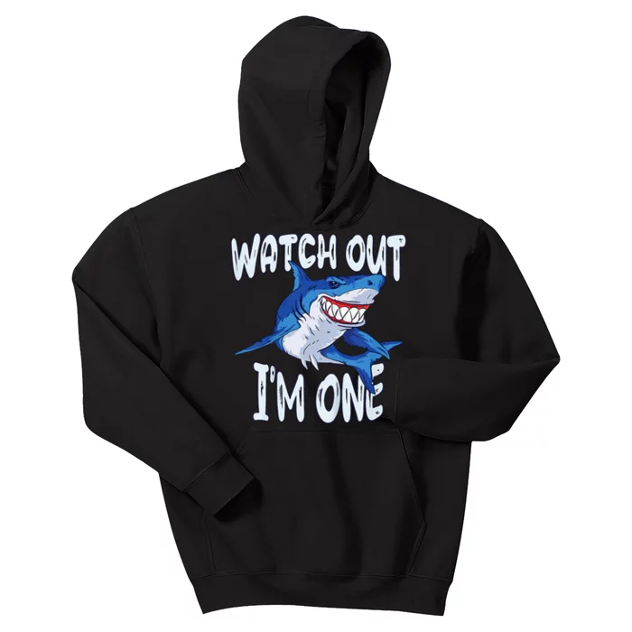 Shark Birthday Awesome 1 Year Old Watch Out I'm 1 Kids Hoodie