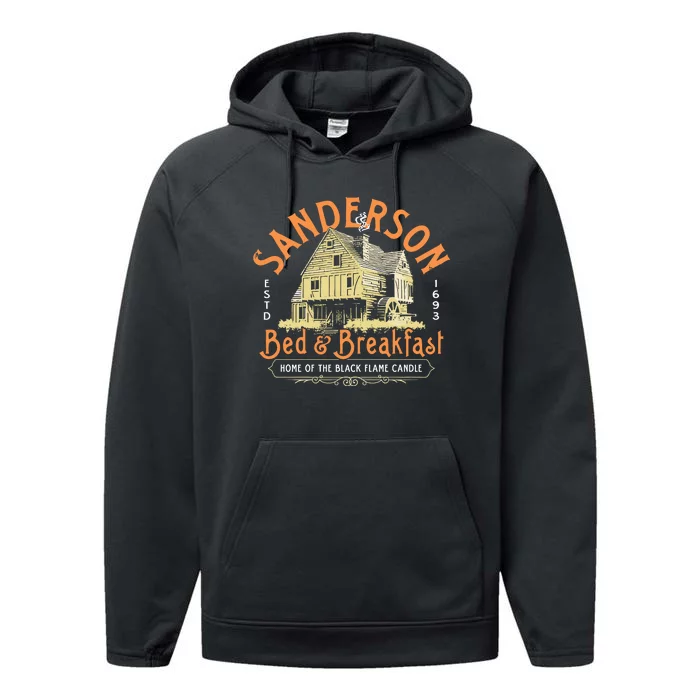 Sanderson Bed And Breakfast Home Of The Black Flame Candle 1693 Performance Fleece Hoodie