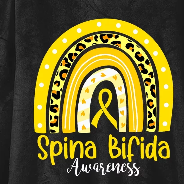 Spina Bifida Awareness Yellow Ribbon Leopard Rainbow Hooded Wearable Blanket