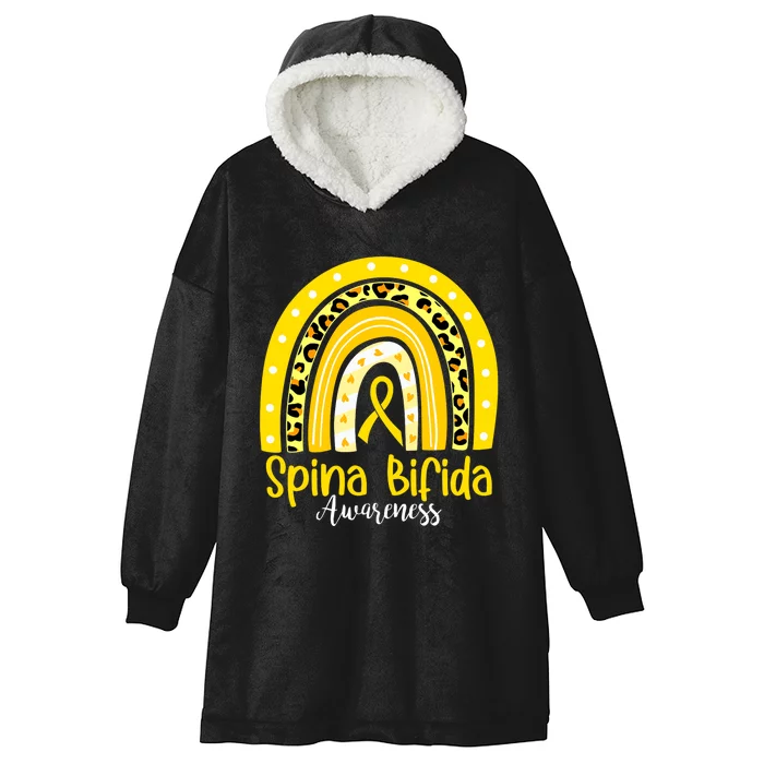 Spina Bifida Awareness Yellow Ribbon Leopard Rainbow Hooded Wearable Blanket