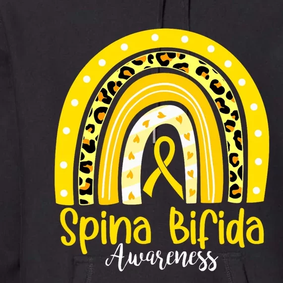 Spina Bifida Awareness Yellow Ribbon Leopard Rainbow Premium Hoodie