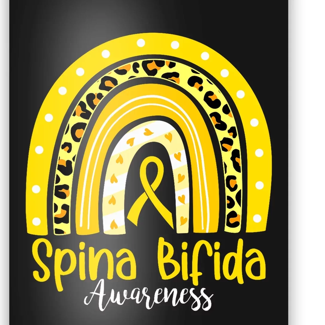 Spina Bifida Awareness Yellow Ribbon Leopard Rainbow Poster