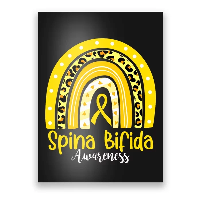 Spina Bifida Awareness Yellow Ribbon Leopard Rainbow Poster