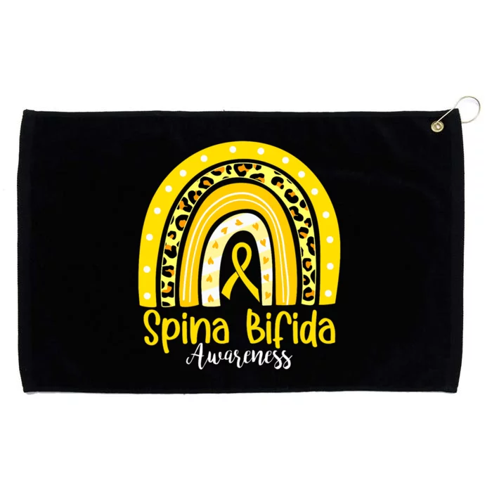 Spina Bifida Awareness Yellow Ribbon Leopard Rainbow Grommeted Golf Towel