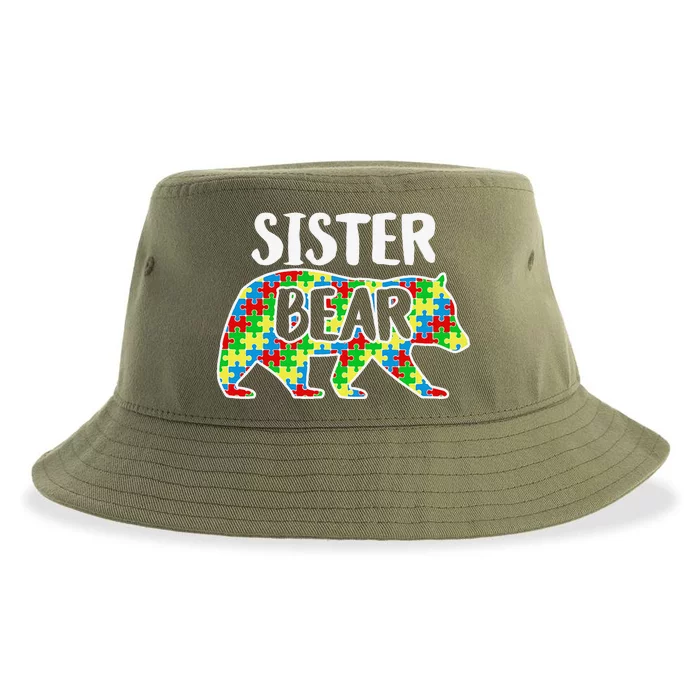 Sister Bear Autism Awareness Month Family Support Sustainable Bucket Hat