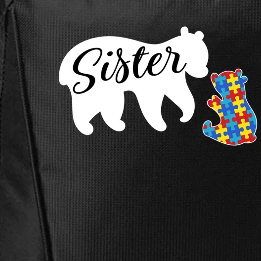 Sister Bear Autism Awareness Puzzle Piece Support Autistic Cool Gift City Backpack