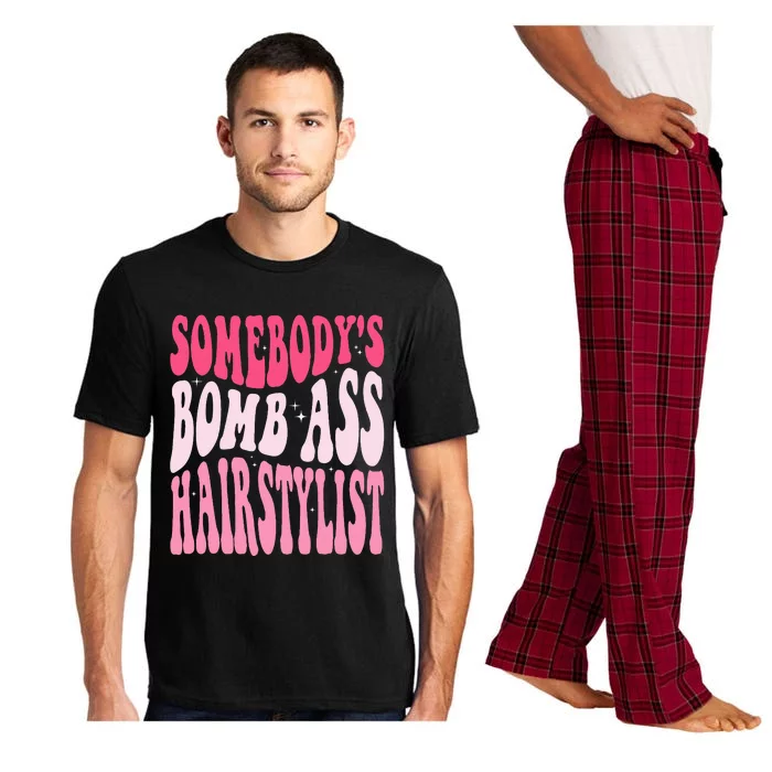 Somebody's Bomb Ass Hairstylist Groovy Hair Stylist Pajama Set