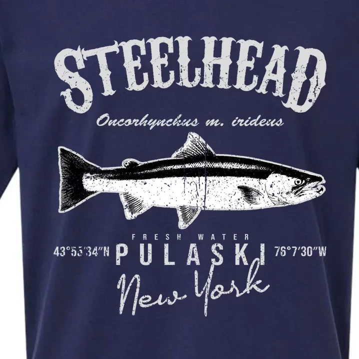 Steelhead Bass At Pulaski New York Sueded Cloud Jersey T-Shirt