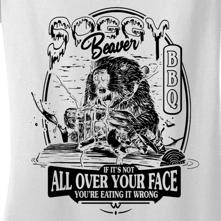 Soggy Beaver Bbq Funny Women's V-Neck T-Shirt