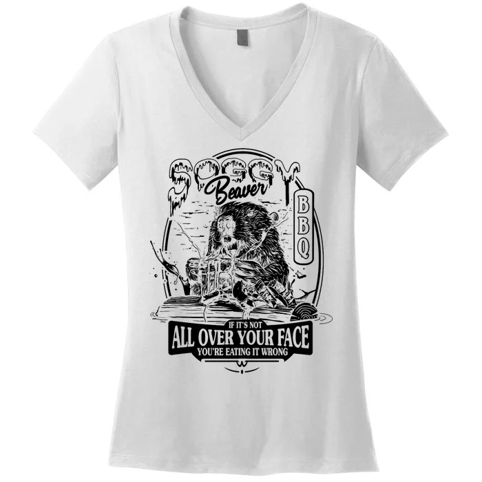 Soggy Beaver Bbq Funny Women's V-Neck T-Shirt