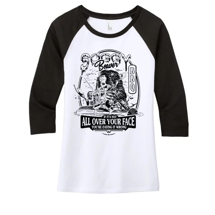 Soggy Beaver Bbq Funny Women's Tri-Blend 3/4-Sleeve Raglan Shirt