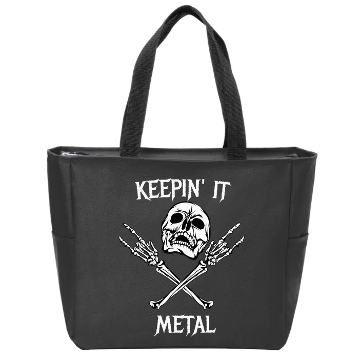 Skull & Bones Black Death Rock Heavy Metal Headbanger Zip Tote Bag