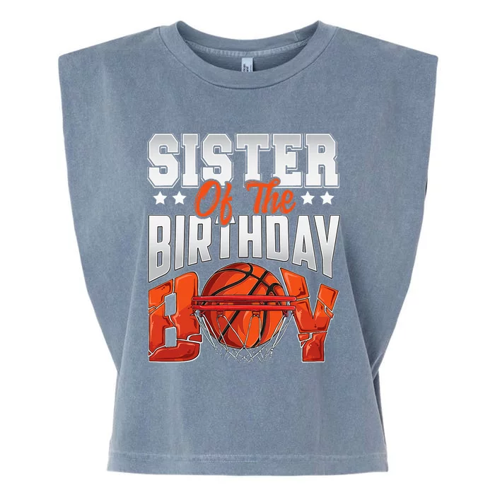 Sister Basketball Birthday Boy Family Baller Bday Party Garment-Dyed Women's Muscle Tee