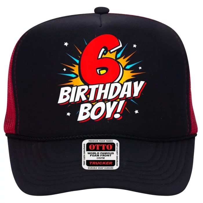 Superhero Birthday Boy Party 6 Year Old 6th Birthday High Crown Mesh Trucker Hat